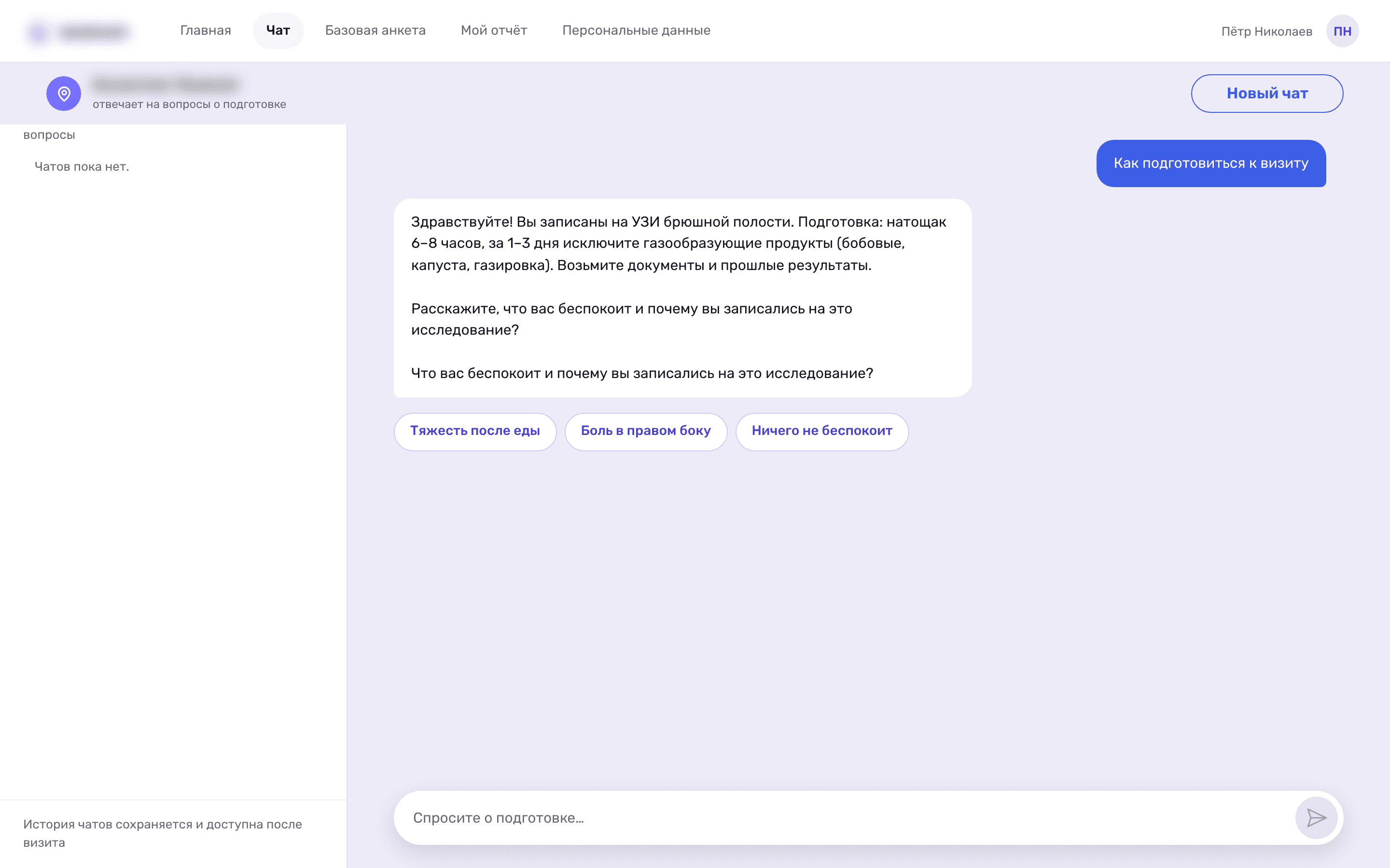 Медицинский ассистент для пациентов клиники — скриншот интерфейса проекта